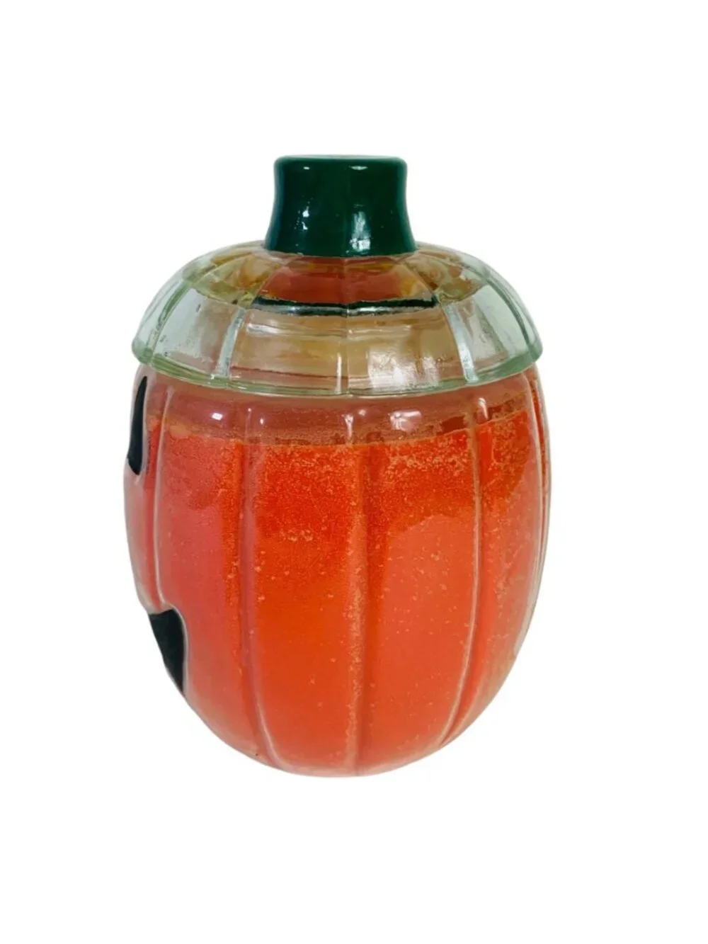 Halloween Glass Pumpkin Candle Glass VTG Jack O Lantern Jar Airtight Lid Decor
